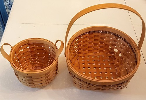 Woven wicker basket lot - wicker, 13"